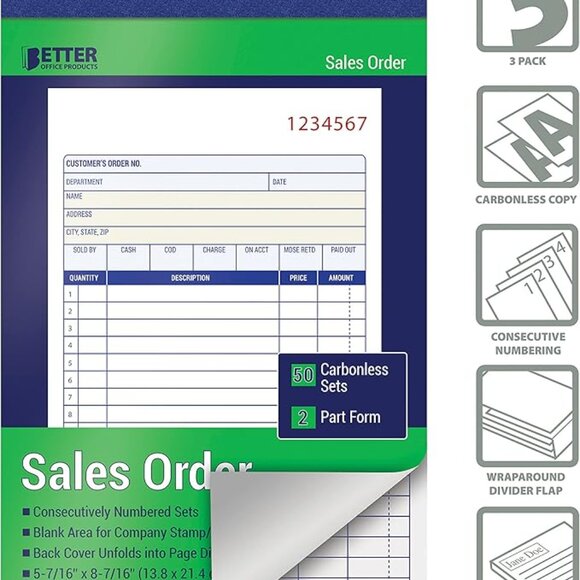 Better Office/ Large Sales Order Book/6 books -2 part carbonless-50 set per book - Picture 1 of 4
